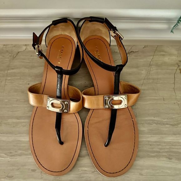 Coach Shoes Coach Black Tan Leather Ines Sandals With Ankle Strap